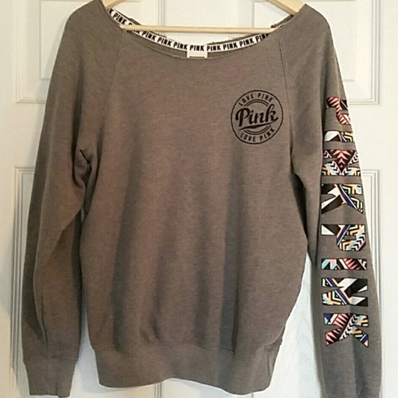 VS PINK AZTEC SLOUCHY CREW OFF SHOULDER SWEATSHIRT - Picture 4 of 13